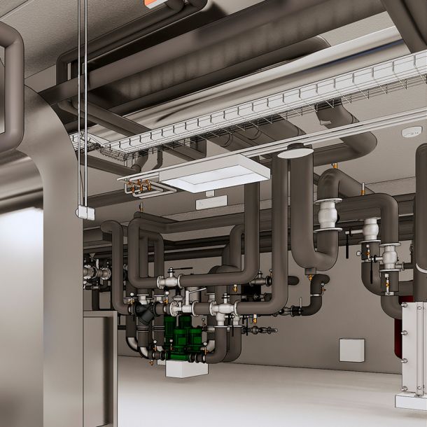 Rendering einer Heizungs- und Lüftungsanlage